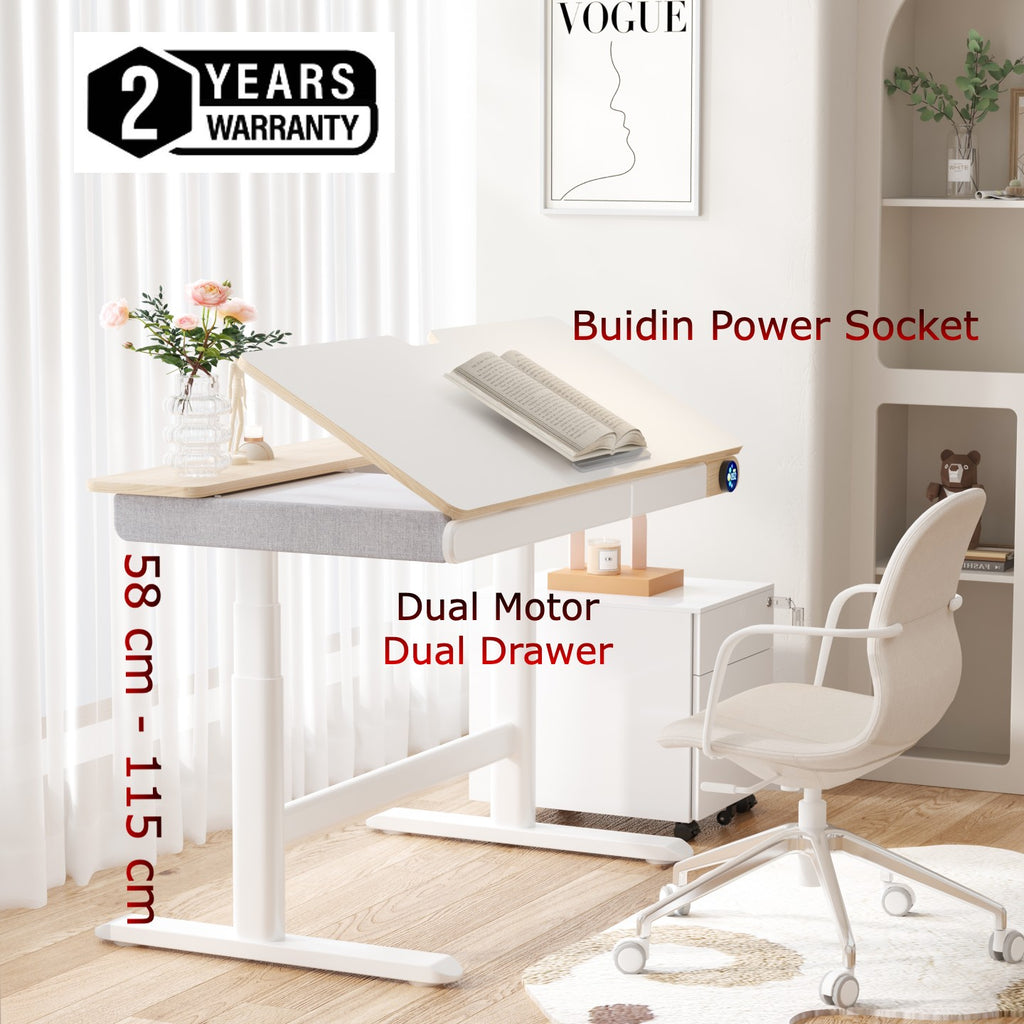Teenager Adjustable Table with Power Socket and Drawer