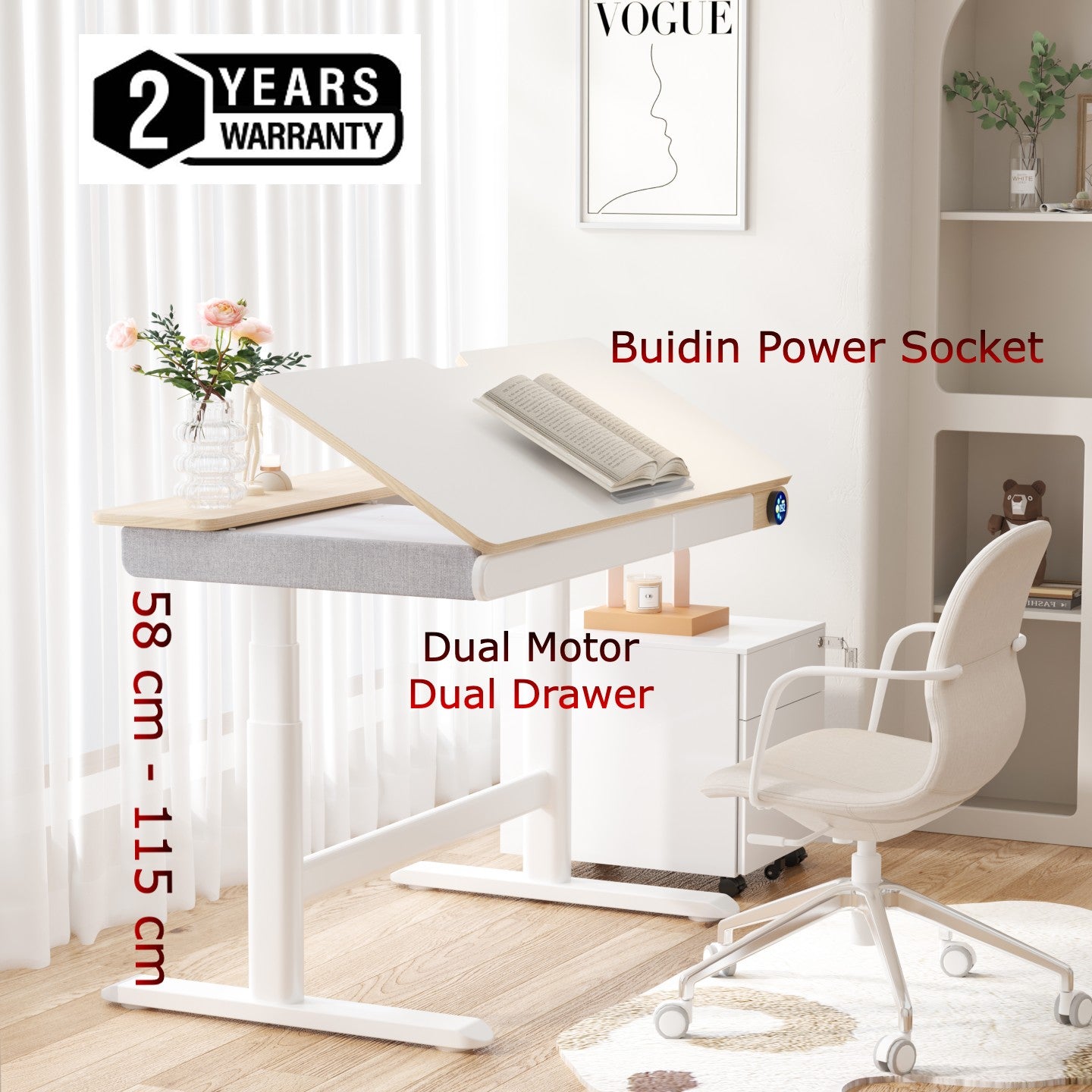 Teenager Adjustable Table with Power Socket and Drawer
