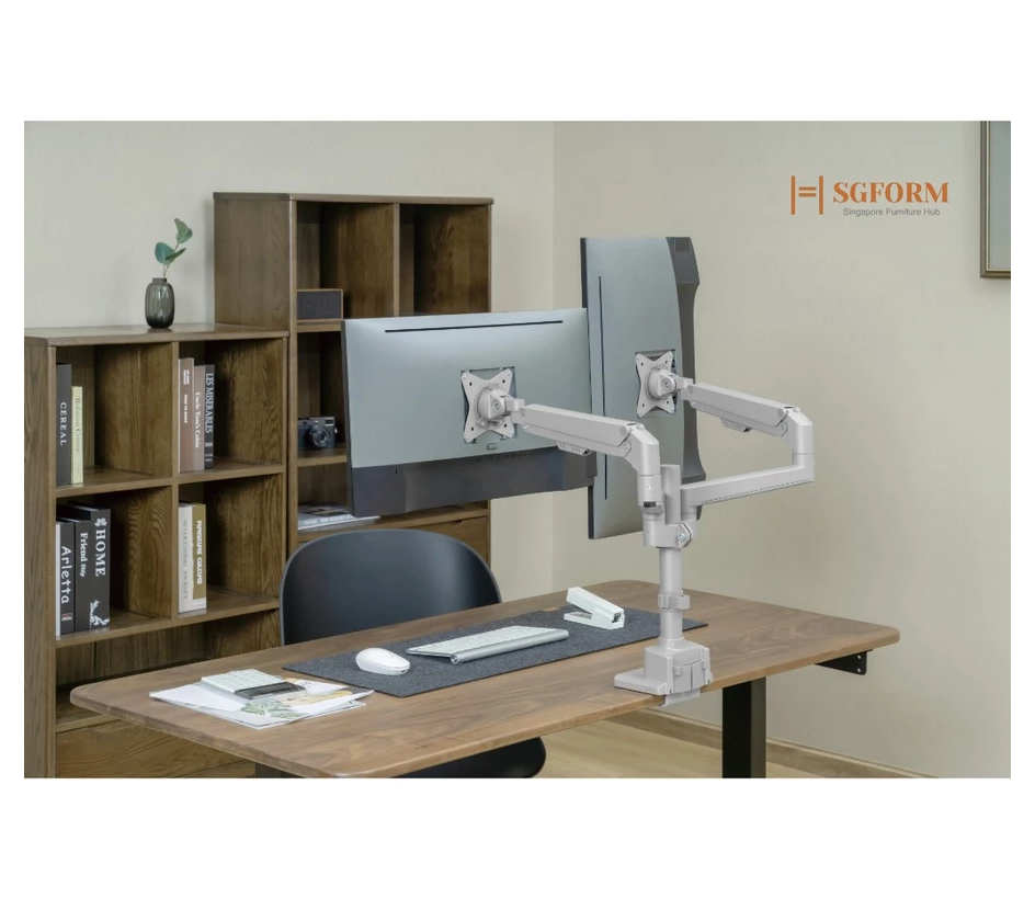 Dual Monitor Pole-Mounted Thin Gas Spring Monitor Arm