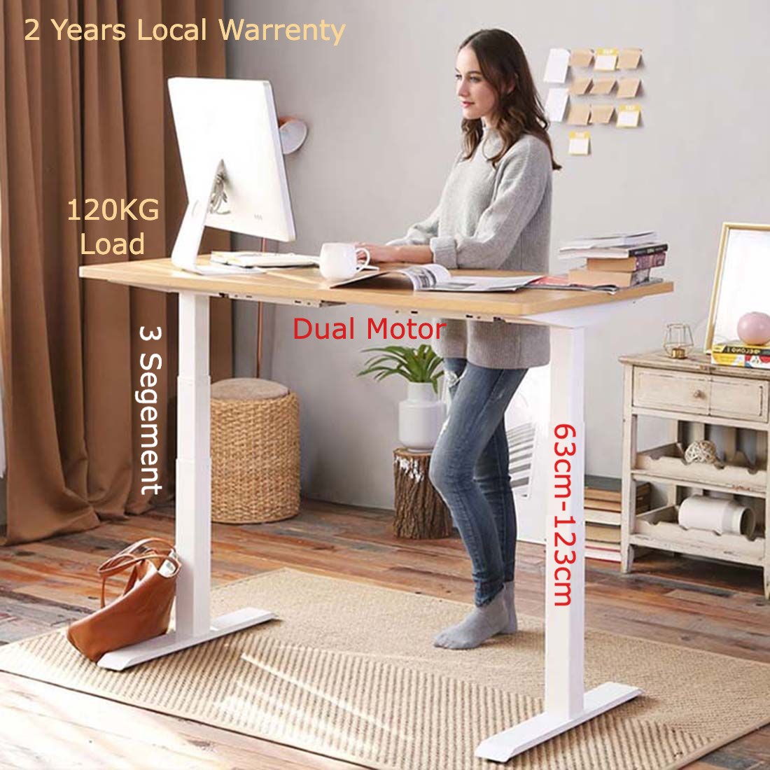 OfficeOne Adjustable Table, Three Segment, Dual Motor