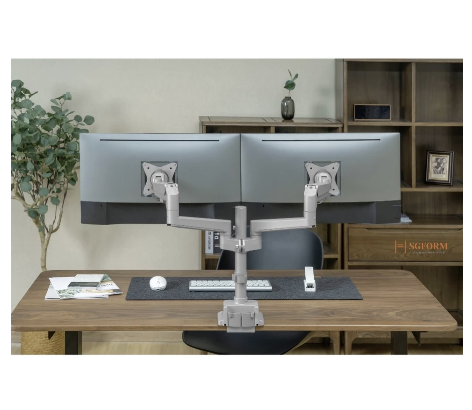 Dual Monitor Pole-Mounted Thin Gas Spring Monitor Arm