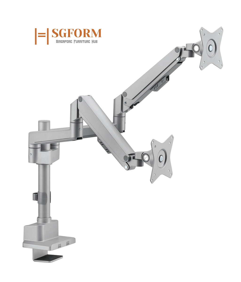 Dual Monitor Pole-Mounted Thin Gas Spring Monitor Arm