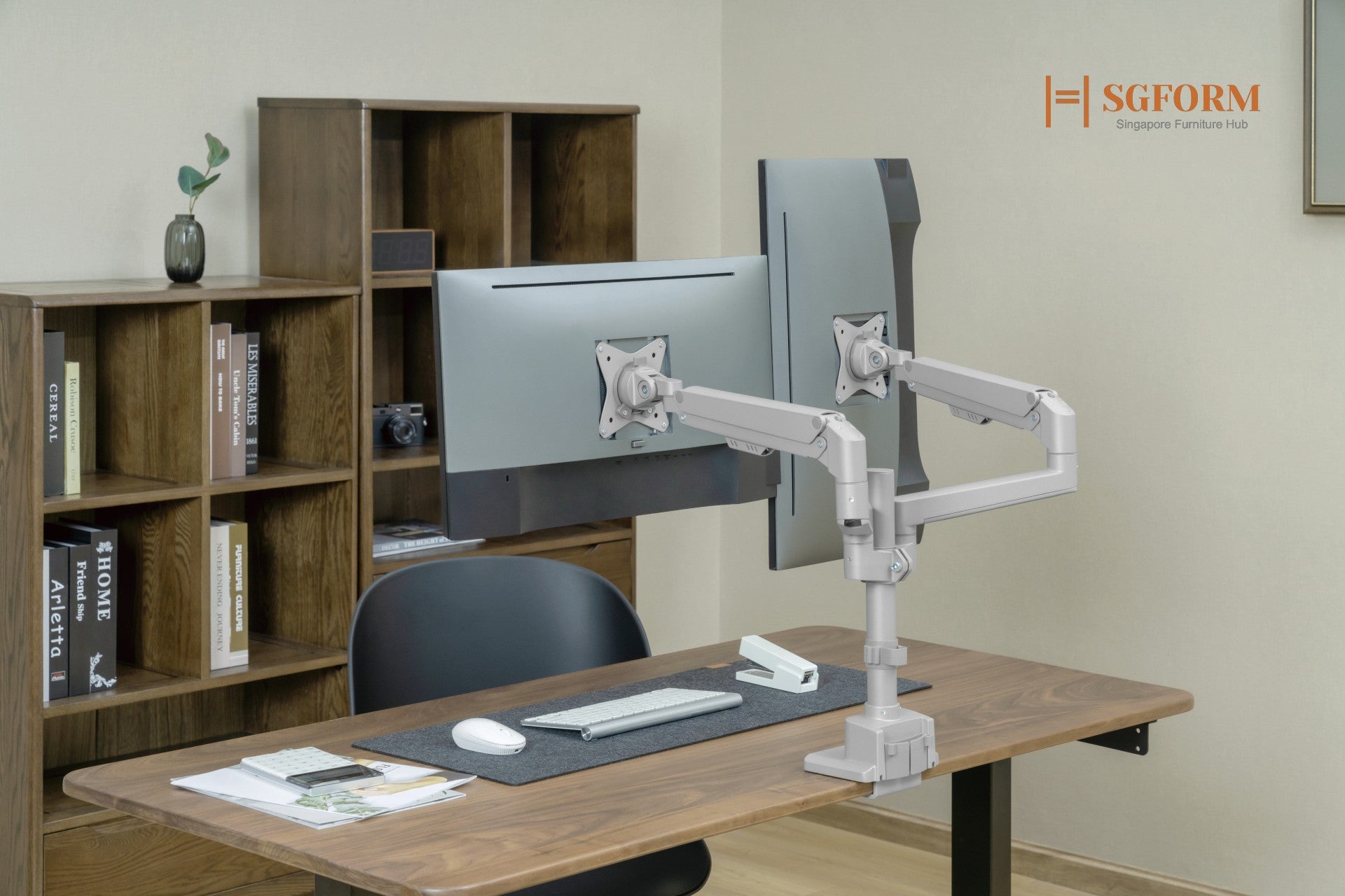 Dual Monitor Pole-Mounted Thin Gas Spring Monitor Arm
