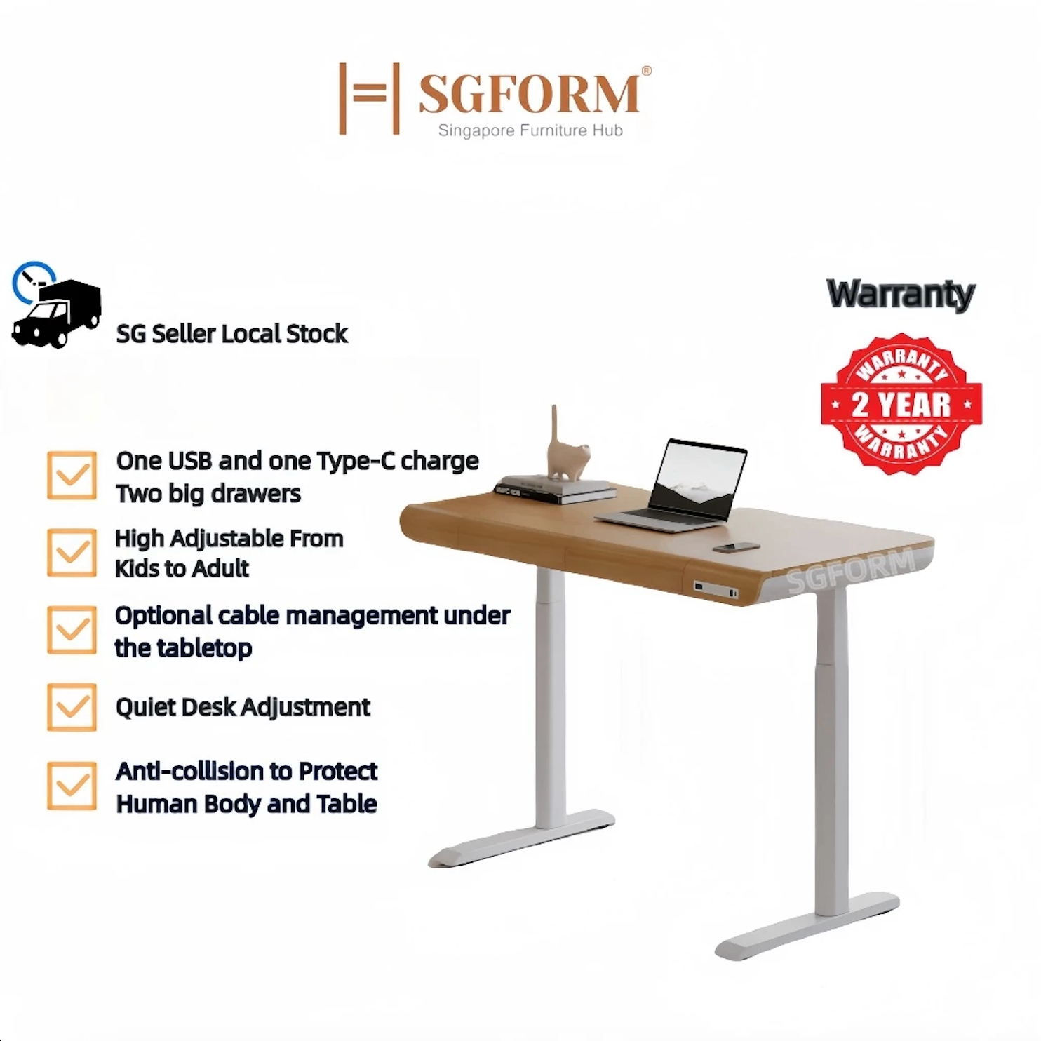 Height Adjustable Table with Drawers